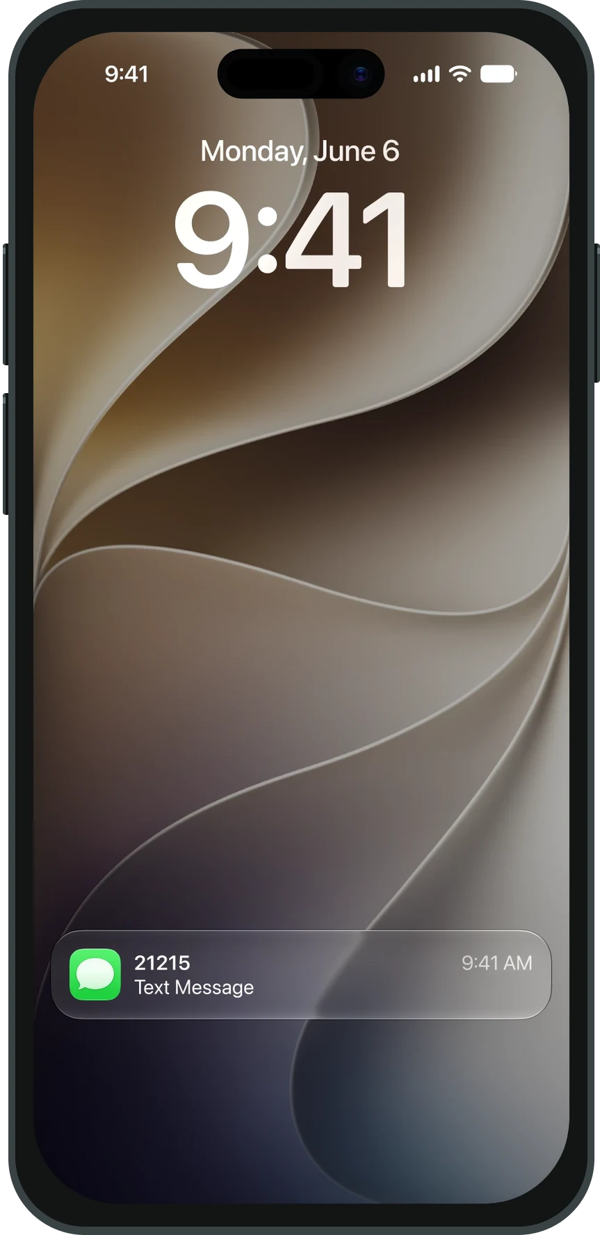 Lock screen with a Messages notification from DICK'S Sporting Goods short code 21215.