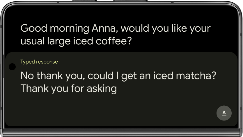 Outside screen showing the transcribed conversation and typed response for the other person to read
