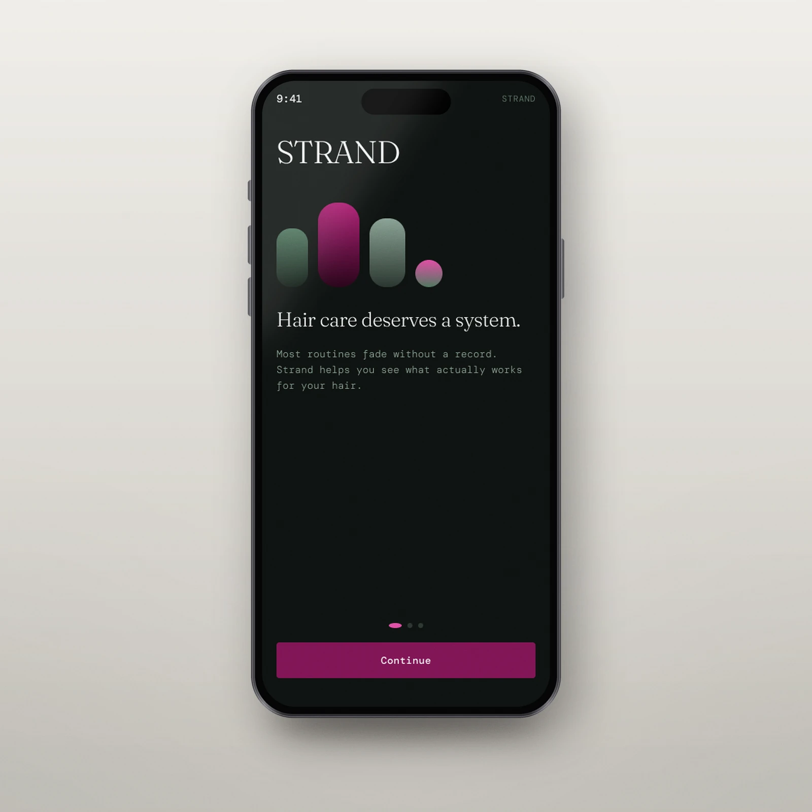 Strand onboarding screen on a phone